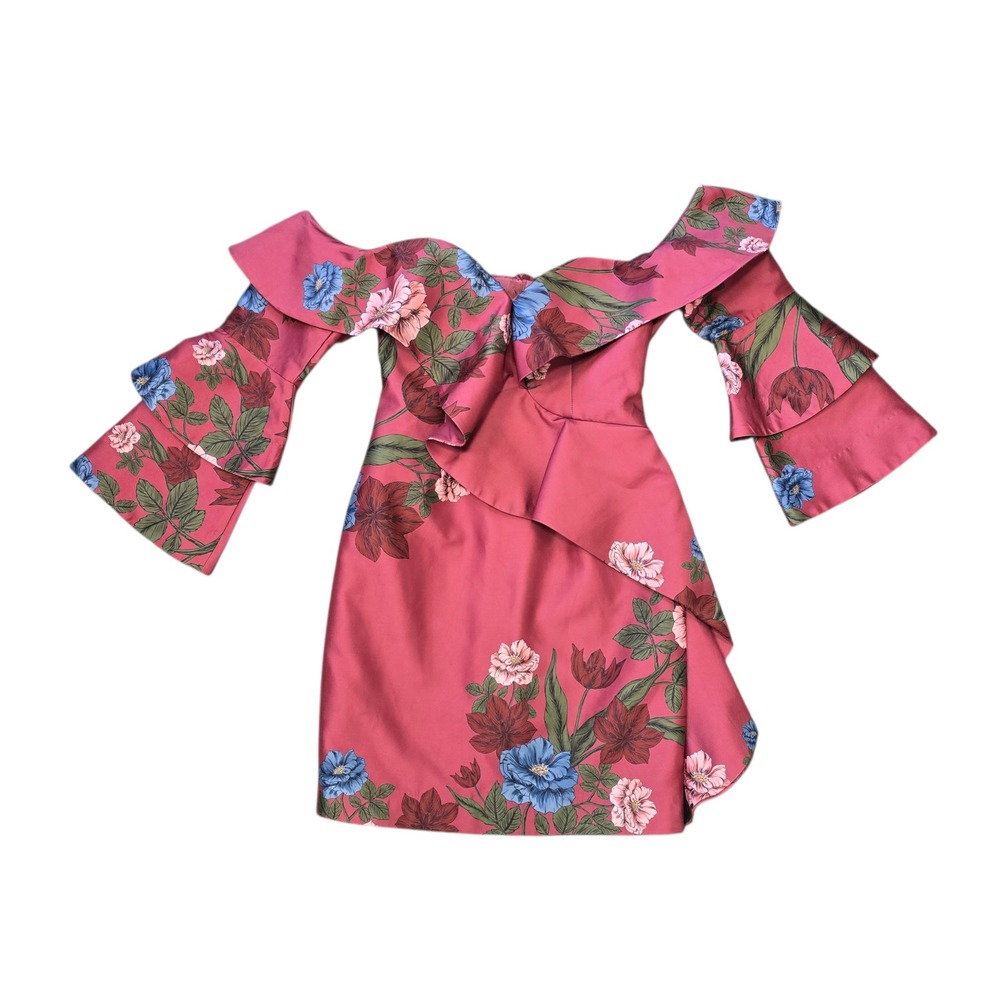 Keepsake Pink Floral Off Shoulder Mini Dress Tiered Bell Sleeve‎ Ruffle Small